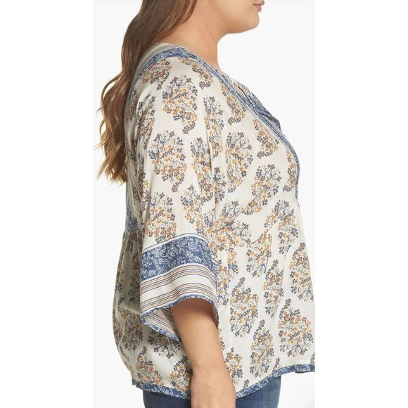 ✨Lucky Brand Mixed Print Peasant Sz Large Top✨ - Picture 3 of 12